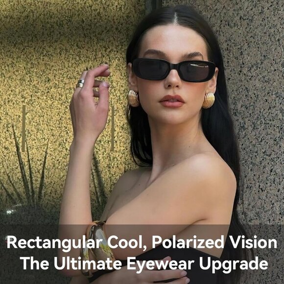 Trendy Rectangle Sunglasses Women and Men Retro Square UV400 Fashion Shades - Picture 2 of 6